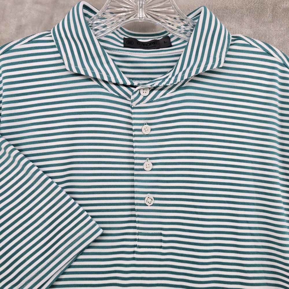 G/FORE Polo Shirt Mens Large Green White Striped Short‎ Sleeve Performance Golf